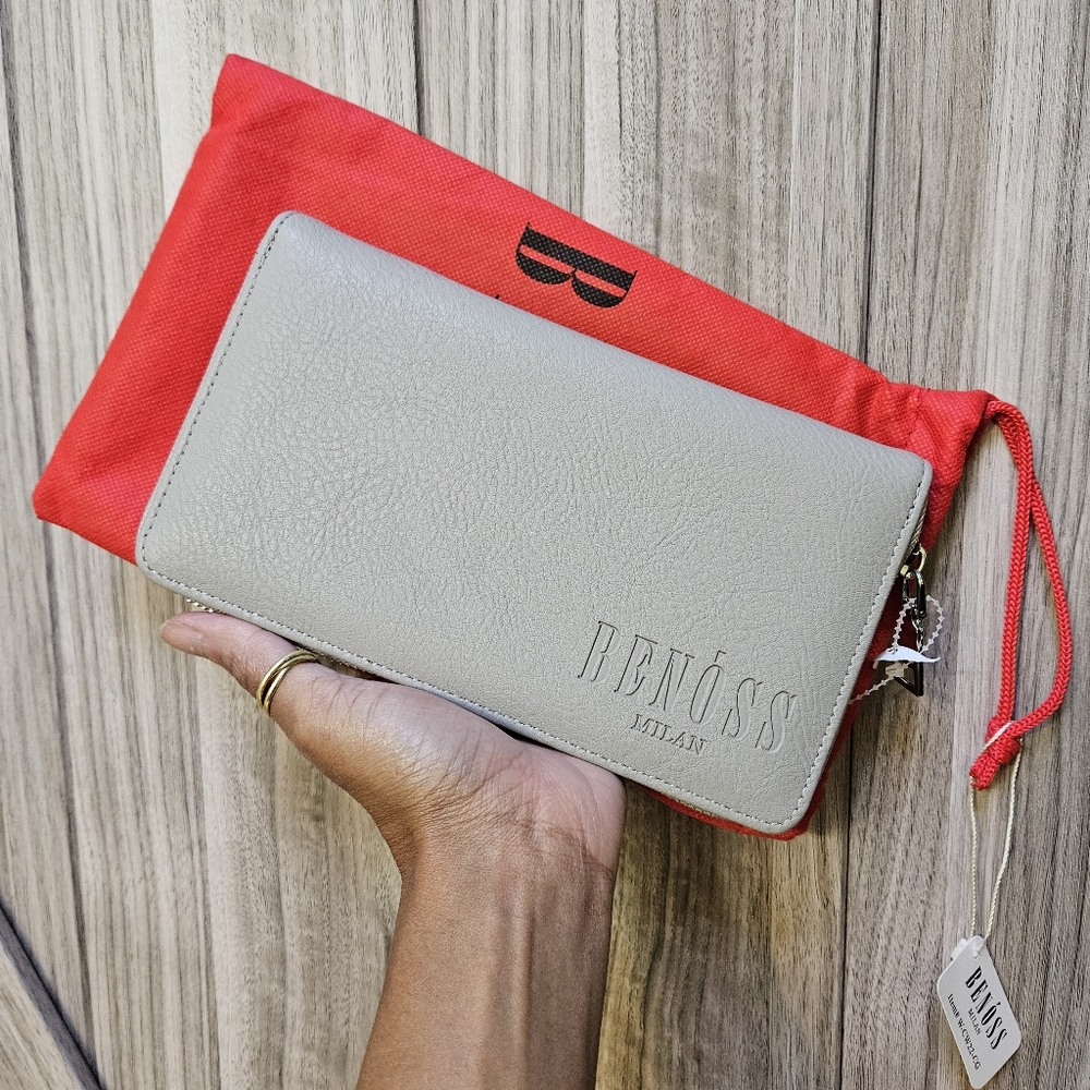 Benoss Milan Zip Around Wallet Gray Vegan Clutch